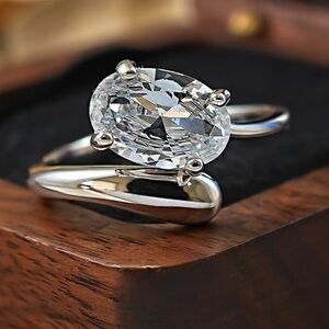 Private Label Silver Ring with Oval White Topaz Stone - Size 11